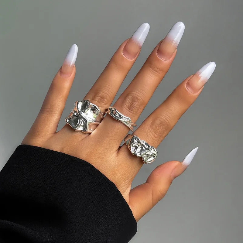 3Pcs Vintage Irregular Pleated Open Ring for Women Men Vintage Punk Liquid Metal Style Finger Y2K Accessories Fashion Jewelry