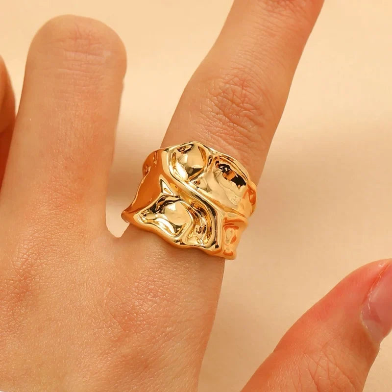 3Pcs Vintage Irregular Pleated Open Ring for Women Men Vintage Punk Liquid Metal Style Finger Y2K Accessories Fashion Jewelry