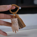 Tassel Handcrafted Wooden Cat Pendant Bags Decoration Wooden Material Cat Keychain Money Catching Cat Bag Pendant