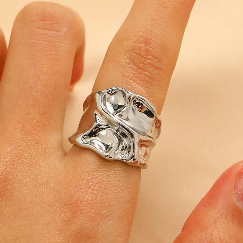 3Pcs Vintage Irregular Pleated Open Ring for Women Men Vintage Punk Liquid Metal Style Finger Y2K Accessories Fashion Jewelry