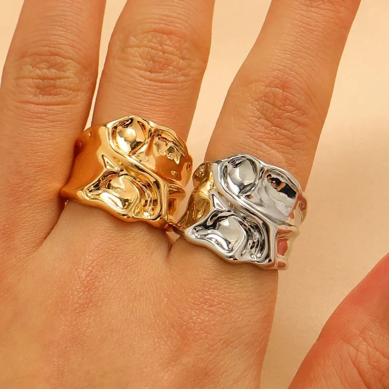 3Pcs Vintage Irregular Pleated Open Ring for Women Men Vintage Punk Liquid Metal Style Finger Y2K Accessories Fashion Jewelry