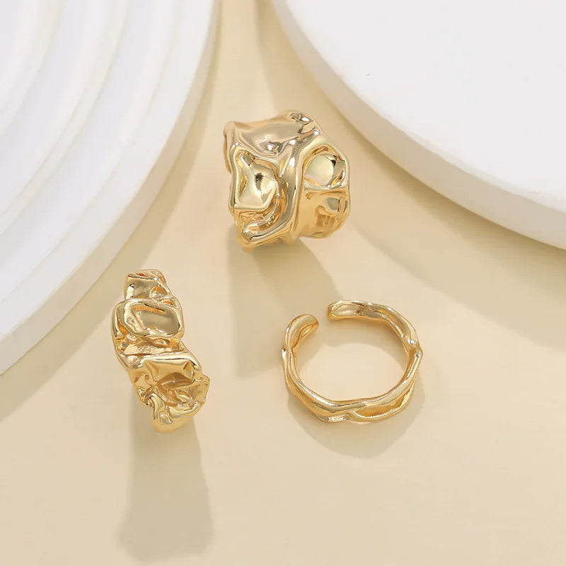 3Pcs Vintage Irregular Pleated Open Ring for Women Men Vintage Punk Liquid Metal Style Finger Y2K Accessories Fashion Jewelry